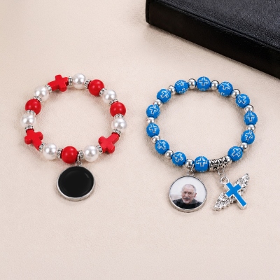 Personalized Heat-Activated Hidden Photo Beads Bracelet with Cross Religious, Daily Wear, Memorable Birthday Gift for Faith Believers