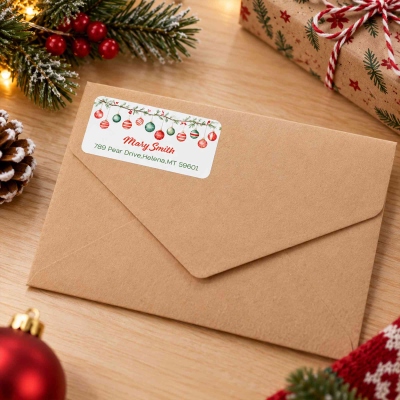 Personalized Watercolor Christmas Theme Stickers with Name & Address, Holiday Return Address Labels, Gift Box Decals, Christmas Gifts for Family/Kids