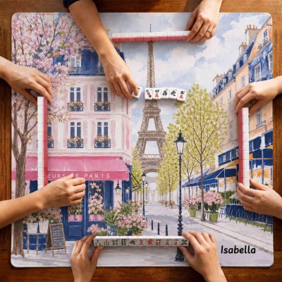 Custom Name Painted Paris Street Scene Non-slip Mahjong Mat with Storage Bag, Mahjong Accessories, Game Night/Birthday Gift for Mahjong Lovers/Players