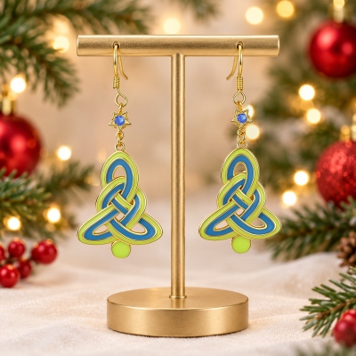 Personalized Birthstones Celtic Knot Christmas Tree Dangle Earrings, Sterling Silver 925 Dainty Women’s Jewelry, Christmas Gifts for Her/Mom/Friends