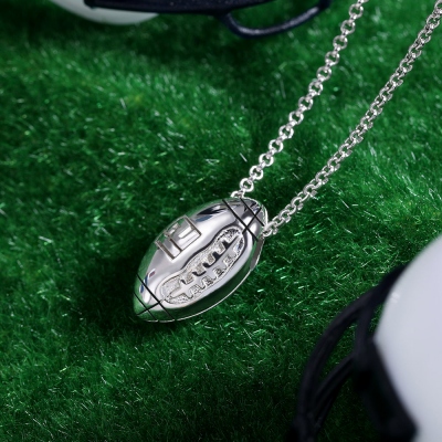  Sterling Silver Engraved Football Necklace