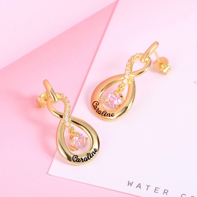 Infinity Name Earrings with Dance Birthstone