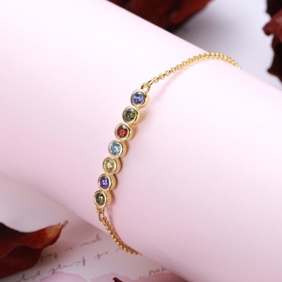 Customized Birthstones Sterling Silver Bracelet, Gift for Women Wife Mom Girlfriend Daughter Friend