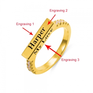 Engraved Stackable Bar Ring in Silver