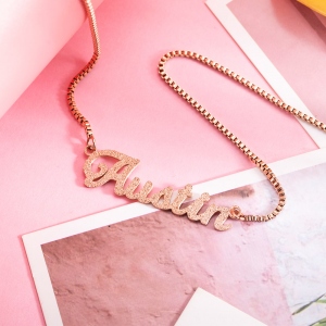 Personalized Sparkling Name Necklace in Rose Gold