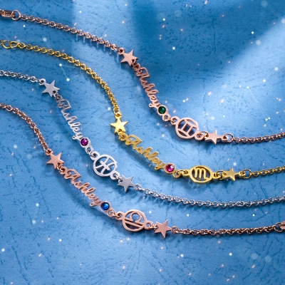 Personalzied Constellation Name Bracelet with Birthstone