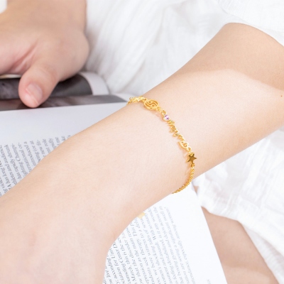 Personalzied Constellation Name Bracelet with Birthstone