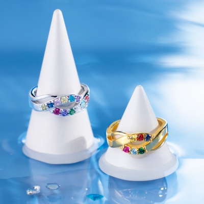 Waves of Love Personalized Birthstone Ring Family Ring