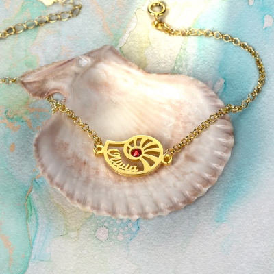 Personalized Name Conch Jewellry with Birthstone in Gold