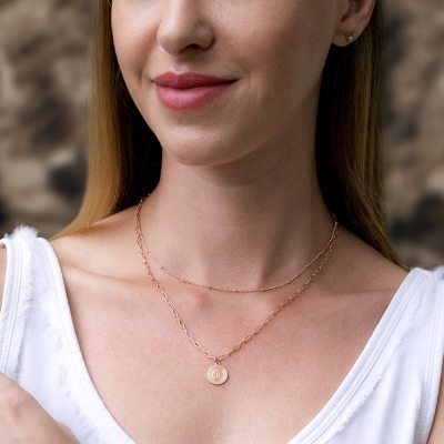 Personalized Initial Link Bracelet & Necklace Set in Rose Gold