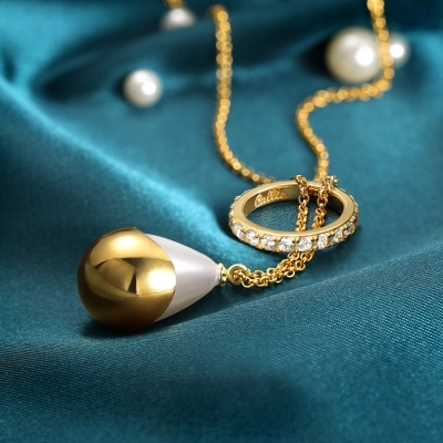 Personalized Circle & Water Drop Necklace