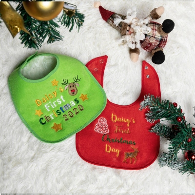 Personalized Christmas Baby Embroidered Bib