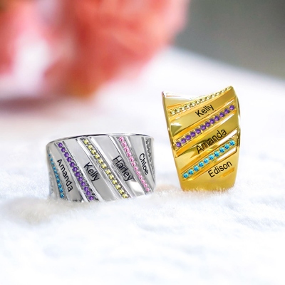 Custom Name Birthstone Ring Family Ring
