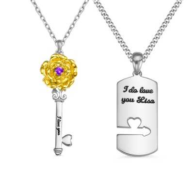 Personalized Rose Key Couple Necklace Valentine's Day Gifts