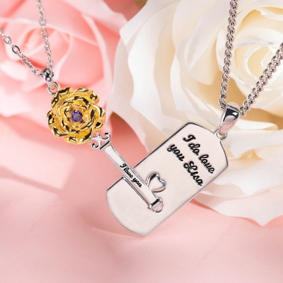 Personalized Rose Key Couple Necklace Valentine's Day Gifts