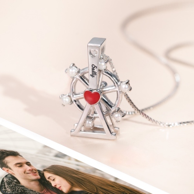 Personalized Ferris Wheel Love Necklace with Pearl