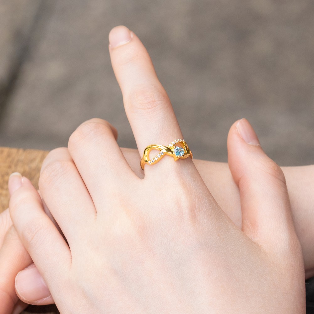 Personalized Infinity Ring with Heart Birthstone, 925 Sterling Silver Angel Wings Rings for Engagement/Wedding/Promise