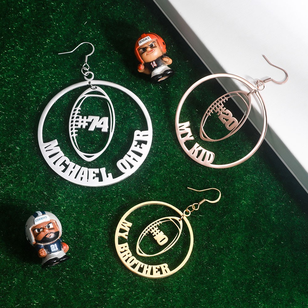 rugby name earrings in stainless steel
