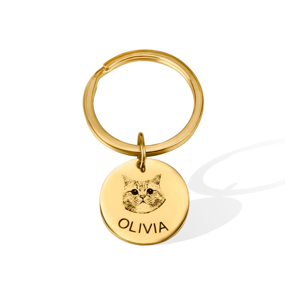 Personalized Dog Cat Keychain with Photo Engraved, Pet Portrait Memorial Keepsake Gift for Pet Loss/Dog Father/Cat Mom