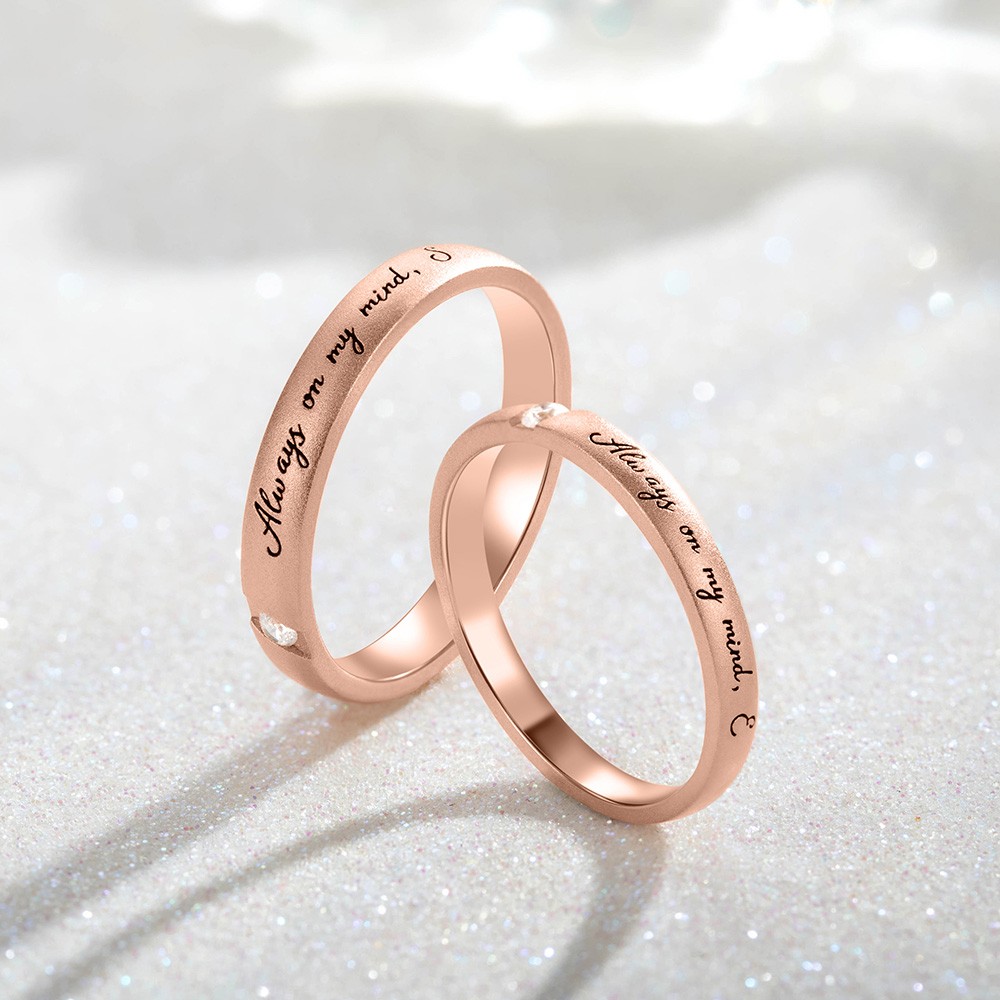 Personalized Letters Wedding Matching Rings Set of 2, His and Hers Couple Rings, Engraved Wedding Engagement Band Wedding Set Promise Ring