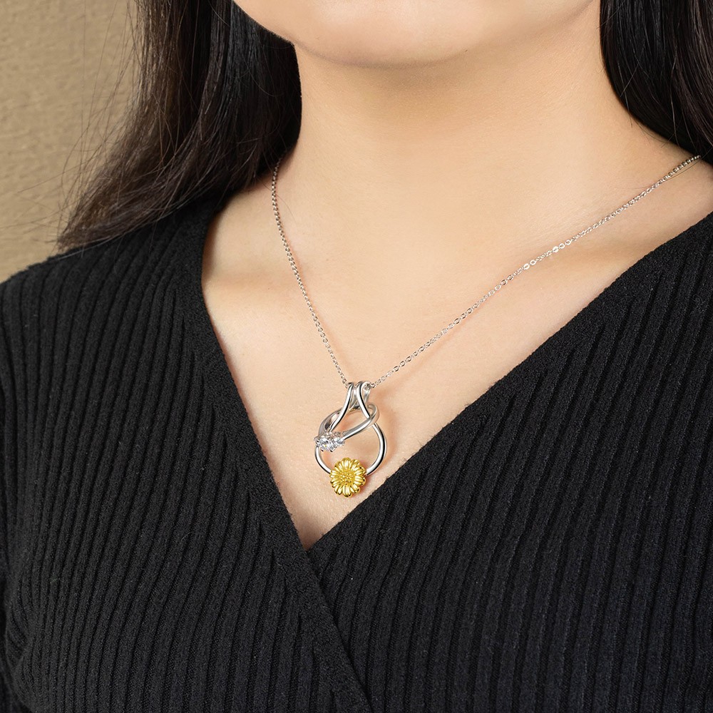 Ring Holder Necklace, Sterling Silver Ring Keeper with Sunflower, Engagement Wedding Ring Necklace Holder, Gift for Wife Girlfriend