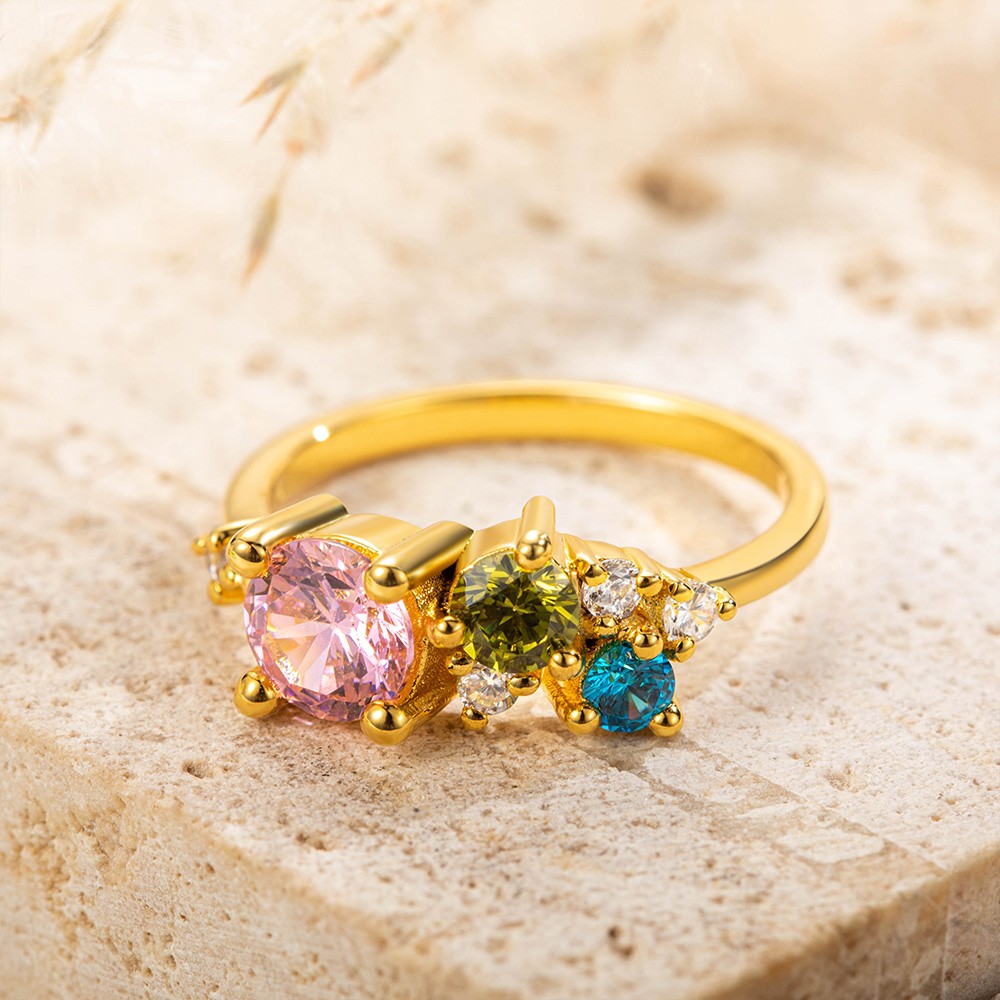 Dainty Handcrafted Multi-birthstone Ring, Sterling Silver 925/Brass Family 3 Birthstones Ring, Birthday/Anniversary/Mother's Day Gift for Wife/Mom
