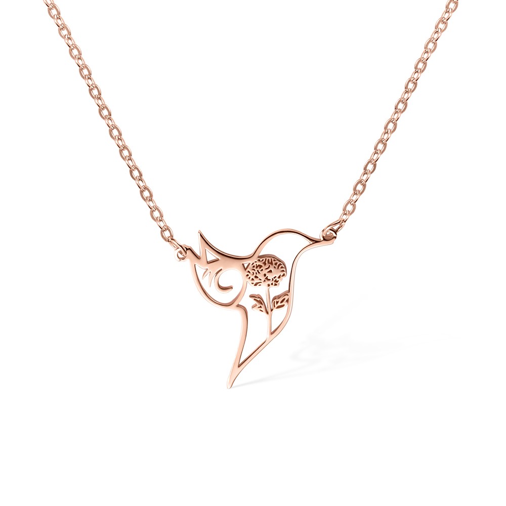 Custom Birth Flower Hummingbird Necklace, Hummingbird Jewelry, Bird Pendant Necklace, Women's Jewelry, Gift for Her, Valentine's Day/Birthday Gift