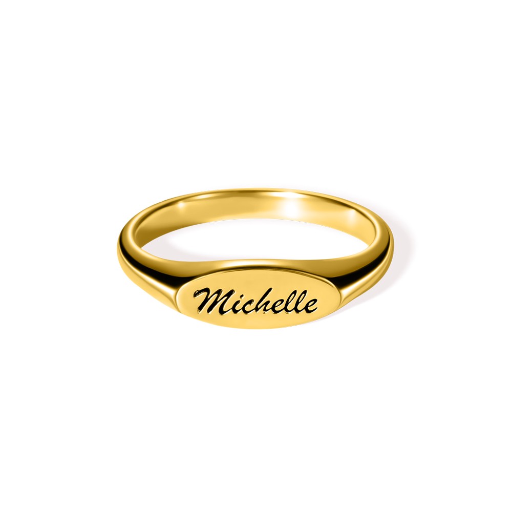 Personalized Name Oval Signet Ring, Dainty Engraved Statement Name Ring, Mother's Day/Birthday/Bridesmaid's Gift for Her/Wife/Family/Friends