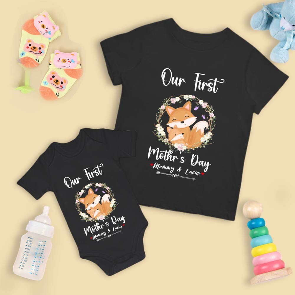 Our First Mother's Day Mom and Baby Set/Matching Shirt, Mummy and Baby Gift, Mama Baby Bunnies, T-shirt Bodysuit Romper Babygrow Vest Set, New Mom Gift, Mother's Day Gift