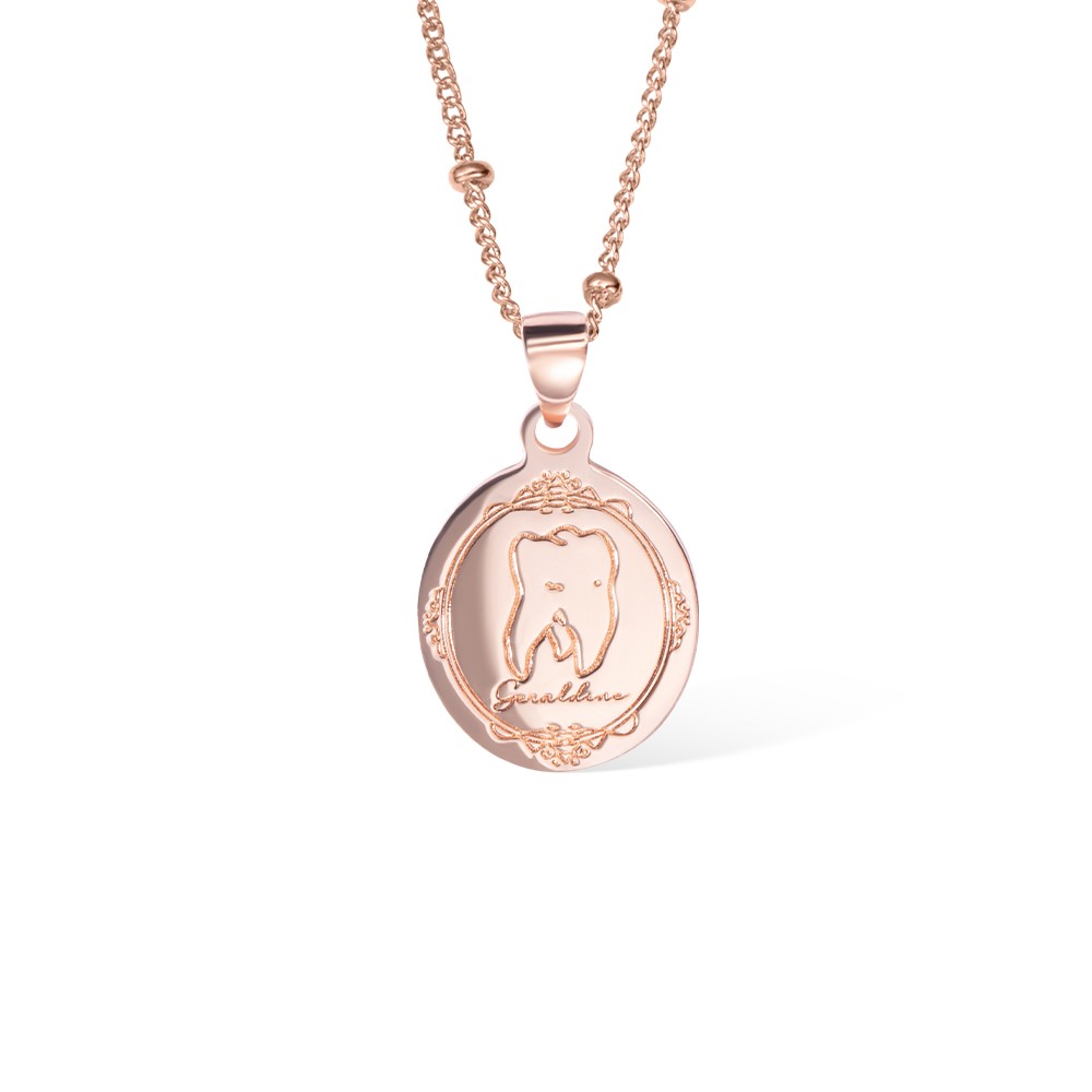 Personalized Tooth Signet Necklace, Custom Engraved Dental Tooth Pendant, Sterling Silver 925 Jewelry, Gift for Dentist/Doctor/Nurse/Hygenist