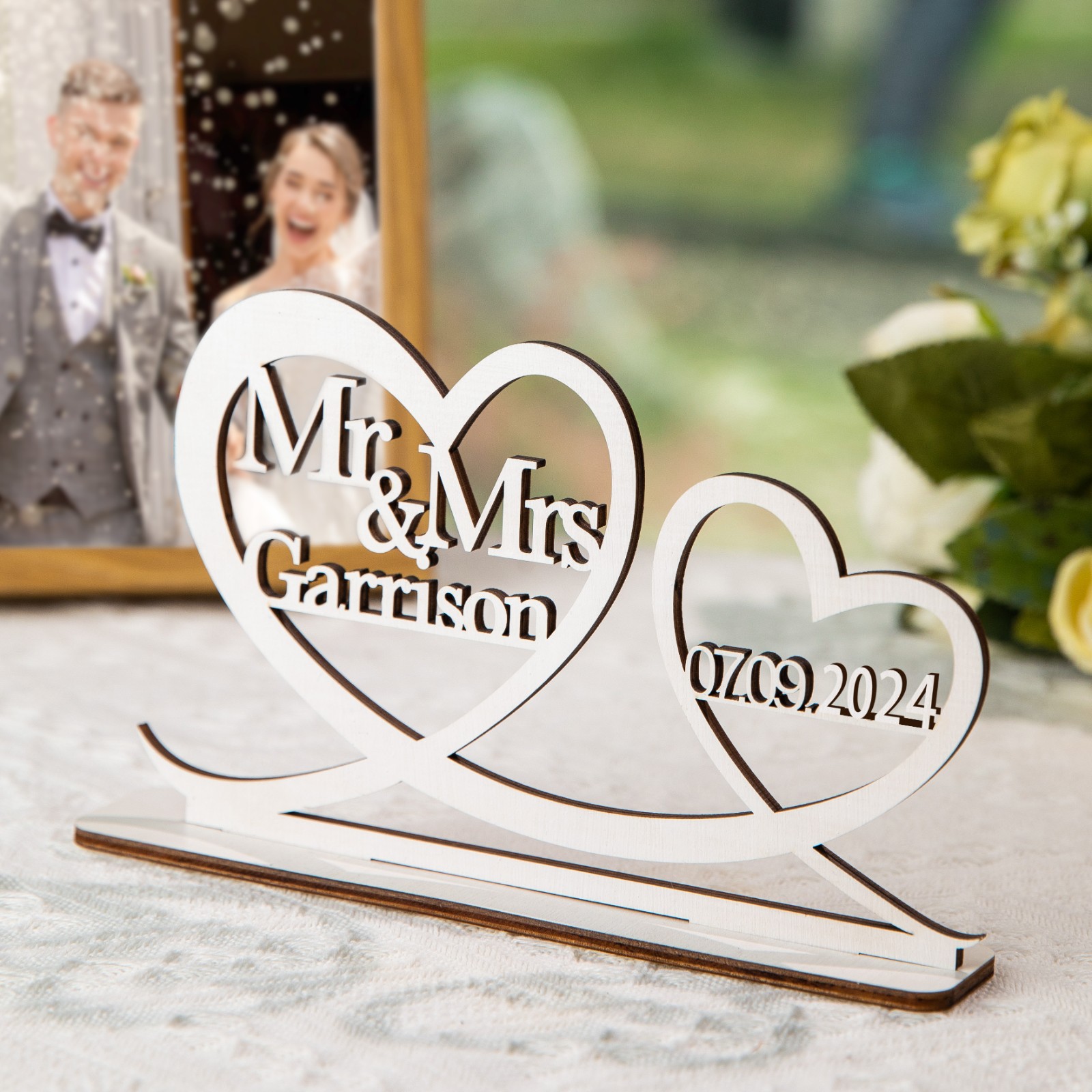 Personalized Wedding Keepsakes Table Decor Sign with Name and Date, Wedding Gift for New Couples, Valentine's Day
