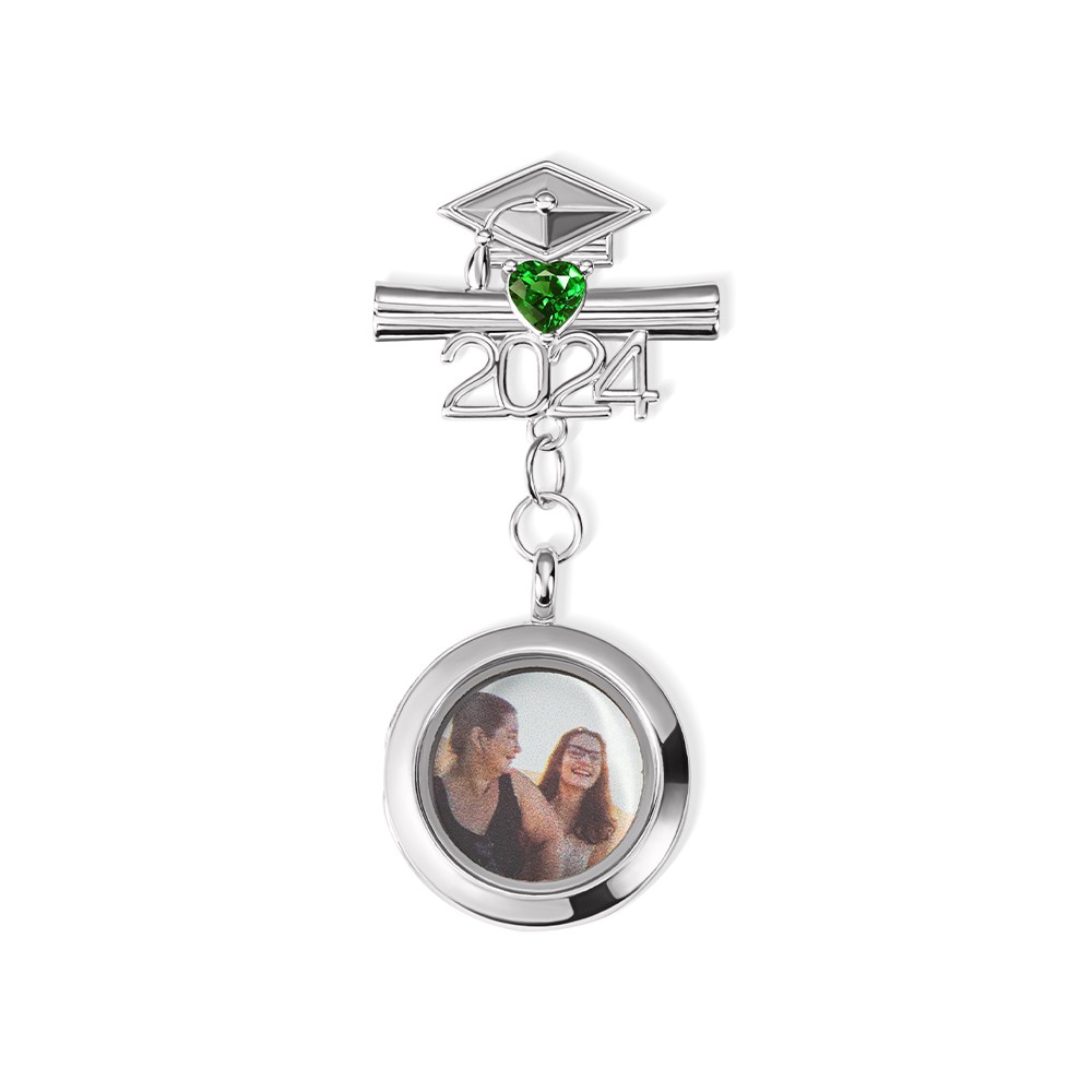 Personalized Photo Graduation Lapel Pin with Birthstone, Custom Picture Graduation Cap Brooch, Class of 2024 Memorial Lapel Pin, Graduation Gift