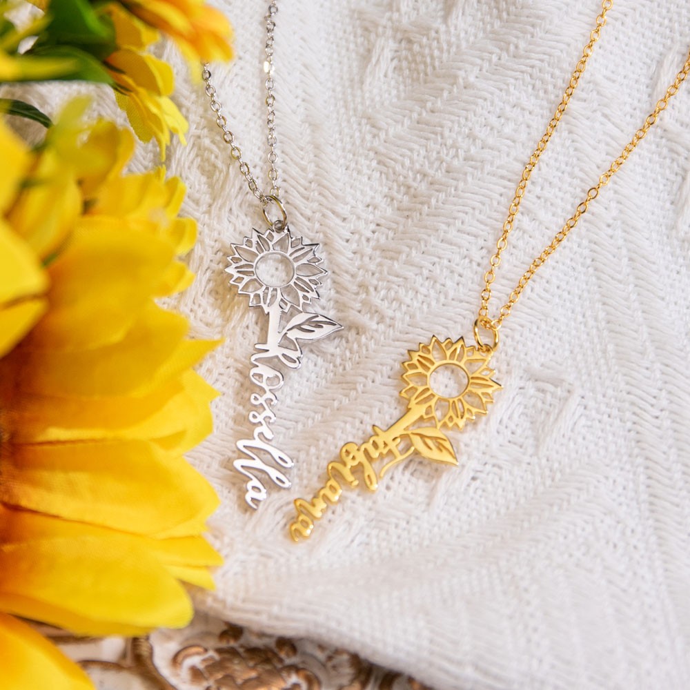 Personalized Name Sunflower Necklace, Exquisite Name Necklace, Floral Jewelry, Birthday/Mother's Day Gift for Women