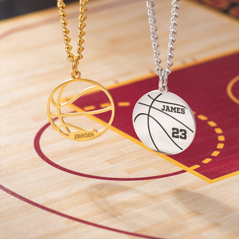 Custom Engraved Name & Number Basketball Necklace, Sports Accessory, Gift for Basketball Players/Sport Lovers