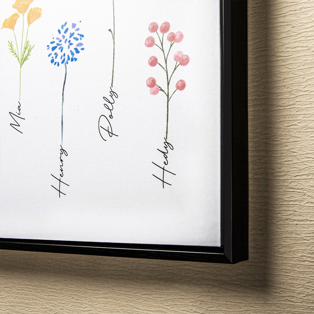 Custom 1-16 Family Watercolor Flowers Horizontal Canvas Print, Frameless Family Flower Painting with Name, Mother's Day/Birthday Gift for Family/Friends