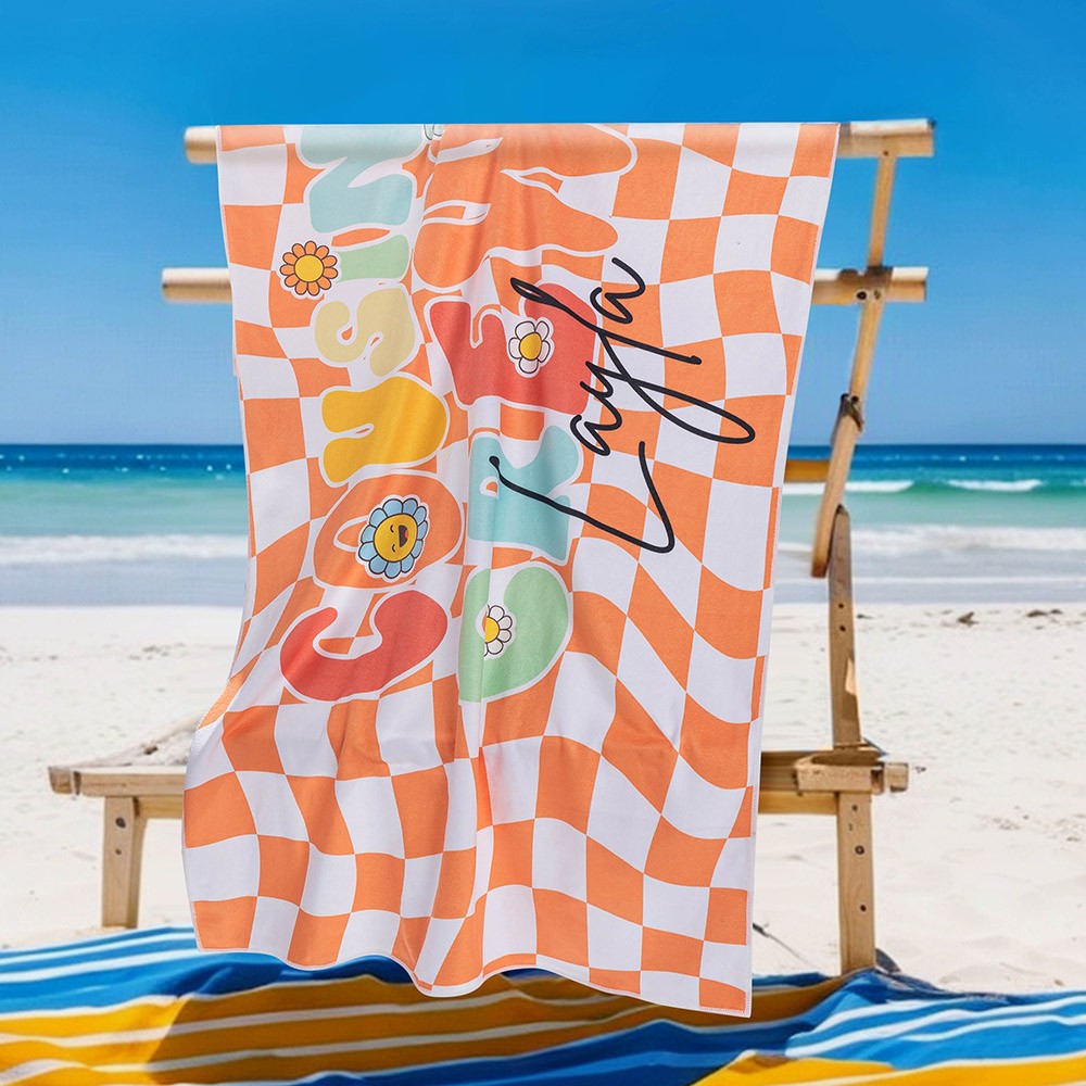 Personalized Name Cousin Crew Colorful Plaid Beach Towel, Perfect for Family Outings