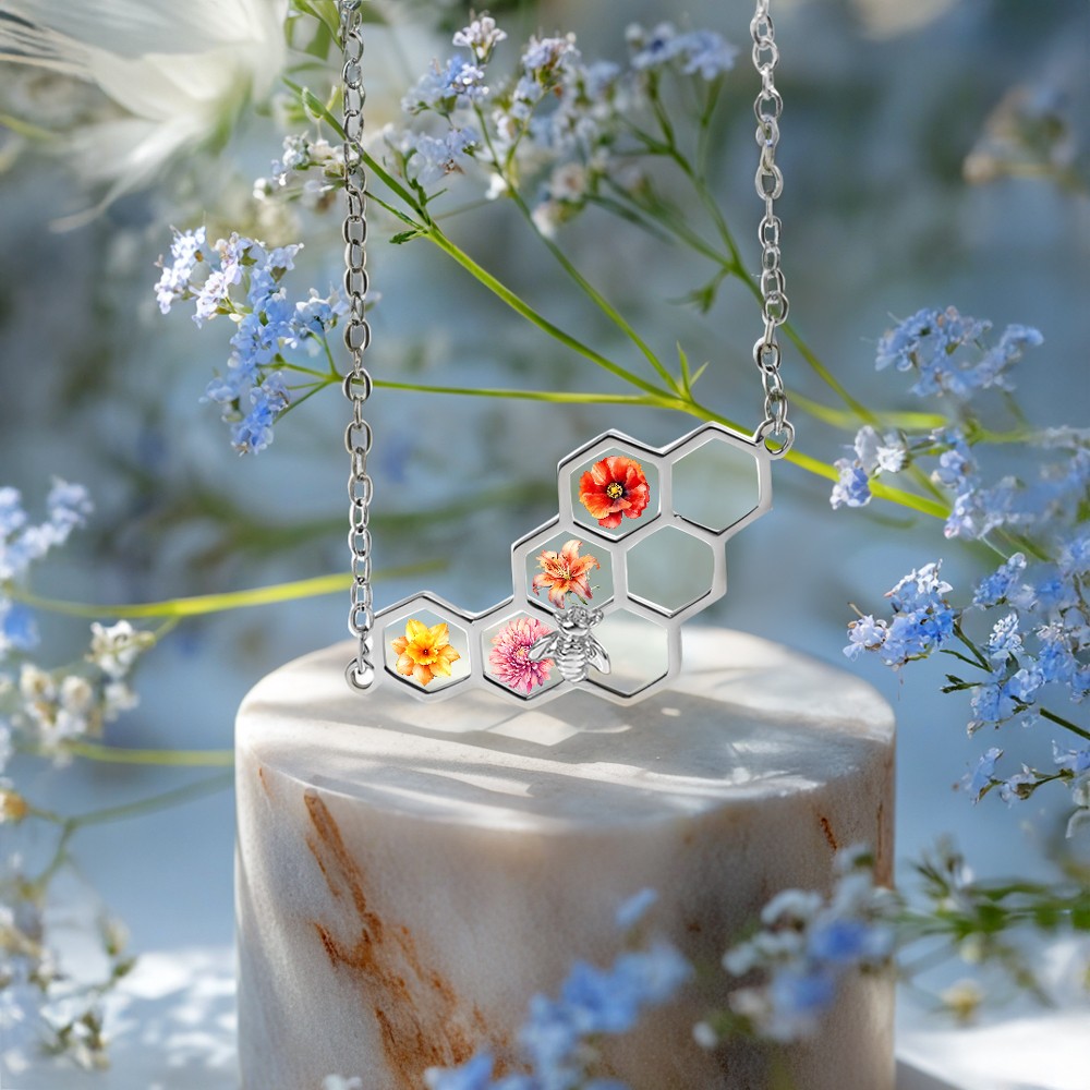 Customizable Birth Month Flower Honeycomb Bracelet,  Unique Gift for Mom, Grandma, or Loved Ones