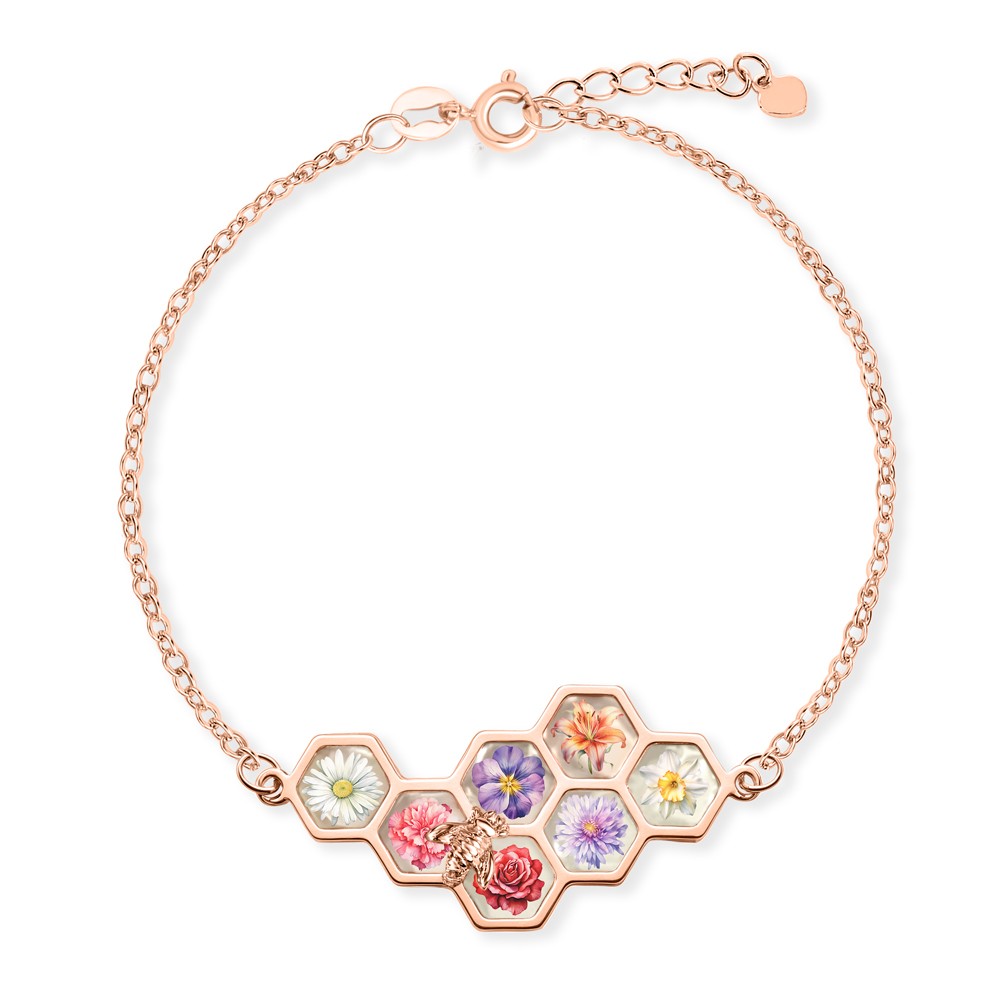 Customizable Birth Month Flower Honeycomb Bracelet,  Unique Gift for Mom, Grandma, or Loved Ones