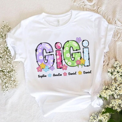 Personalized Floral Mom's/Grandma's Shirt, Women's T-Shirt/Sweatshirt with Kids' Names, Birthday/Mother's Day Gift for Her/Mom/Grandma/Family
