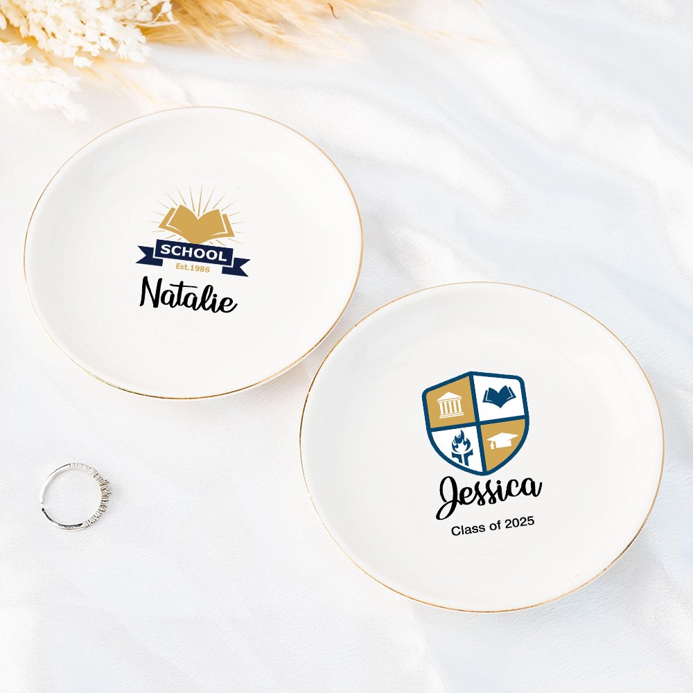 Personalisiertes Schmucktablett mit Schulwappen, personalisierbar mit Namen, perfektes Geschenk für Absolventen oder Studenten