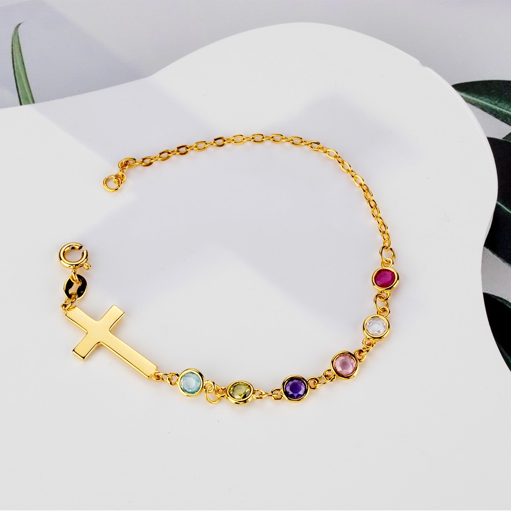 Personalized Birthstone Cross Bracelet, Customizable Cross Pendant with Birthstone, Meaningful Gift for Her