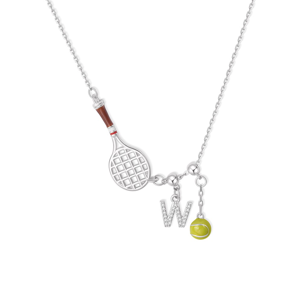 Personalisierte Tennisschläger-Halskette mit Initialen- und Ballanhänger, Sport-Anhänger-Halskette, zierlicher Schmuck, Geburtstags-/Spieltagsgeschenk für Tennisliebhaber/Frauen