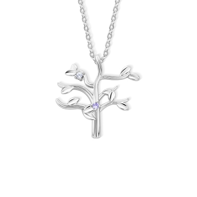 Collier arbre généalogique personnalisé avec pierres de naissance, bijou familial délicat en argent sterling 925, cadeau d'anniversaire/fête des mères pour elle/maman/grand-mère