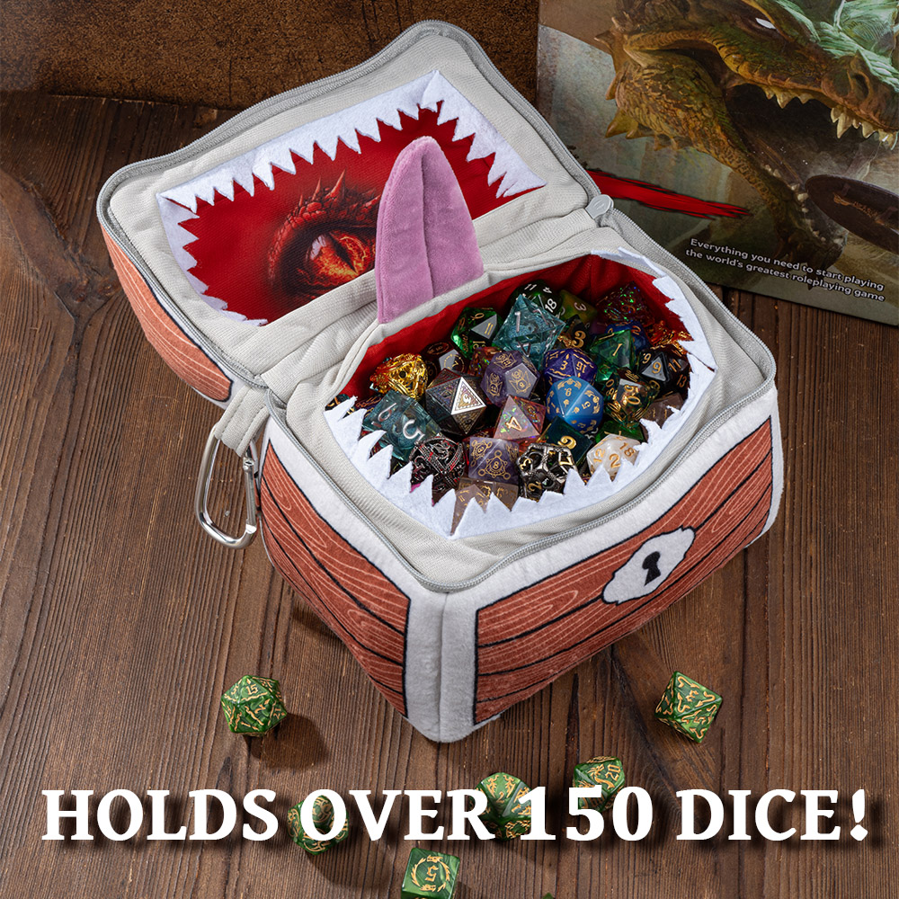 Mimic Dice Chest and DND Dice Storage Case for 150 Dice, Dice Bag