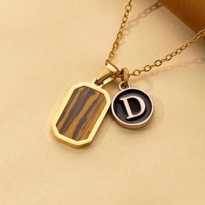18k Gold Onyx Halskette Rec, 18K Gold Kompass Halskette, Wasserdichte Halskette für Mann, Edelstahl Halskette, Geschenk für Mann, Geschenk für Ihn