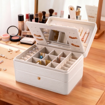 Custom Birth Flower & Name Travel Makeup Box, Multi-functional Makeup Mirror Box with Lights, Jewelry/Cosmetics Storage Box, Birthday Gift for Her
