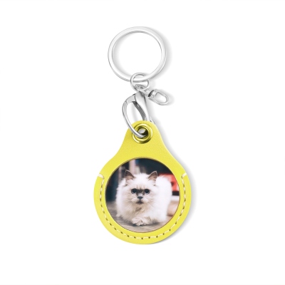 Custom Pet Photo Leather Keychain with Message, Personalized Picture Text Keychain, Memorial/Pet Sympathy Present, Gift for Pet Lover/Owner