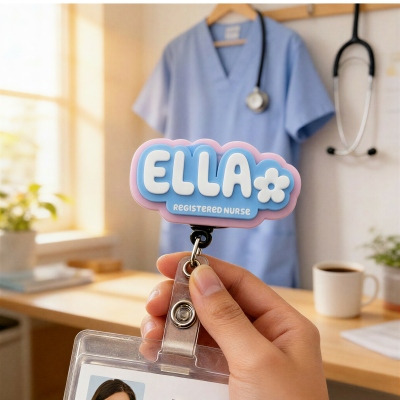 Personalised Pastel Badge Reel with 3D Name Plate, Acrylic RN Retractable ID Badge Holder, Birthday/Appreciation Gift for Nurses/Doctors/Medical Staff