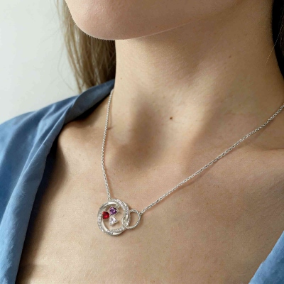 Custom Heart Birthstone Interlocking Necklace with Name, Sterling Silver 925 Circles Family Necklace, Birthday/Mother's Day Gift for Her/Mom/Grandma