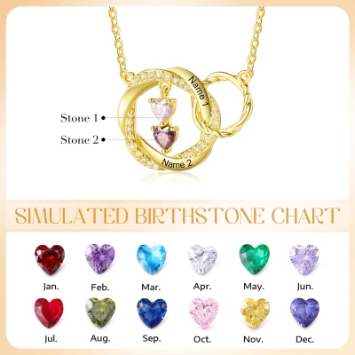 Custom Heart Birthstone Interlocking Necklace with Name, Sterling Silver 925 Circles Family Necklace, Birthday/Mother's Day Gift for Her/Mom/Grandma